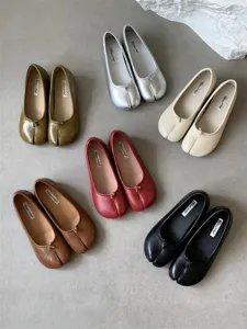 Womens split toe flats soft leather tabi shoes comfortable casual slip-on footwear