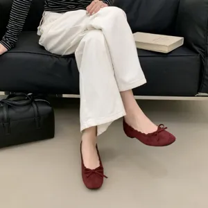 Damen französische Schleife flache Schuhe runde Kappe bequeme Freizeitschuhe elegante Damenschuhe