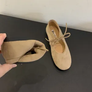 Comfortable suede tie ballet flats with soft flexible sole casual women daily shoes