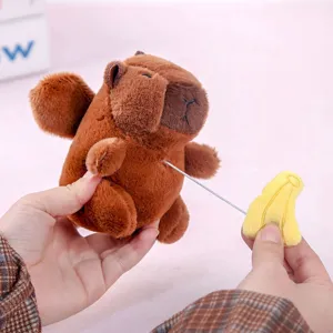 Cute capybara plush pendant toy, soft stuffed animal keychain with small accessory, lovely gift.