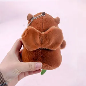 Cute brown plush capybara angel keychain doll plush toy pendant detail display view.