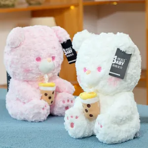 Cute hugs baby milk tea bear plush toy soft teddy bear doll gift for kids and graduation