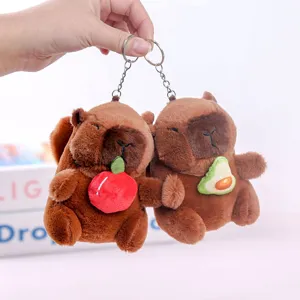 Cute capybara plush keychain set with apple and avocado toys, soft toy bag charm.