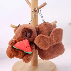 Cute capybara plush toy keychain stuffed animal doll watermelon bag pendant detail view