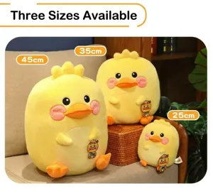Cute energetic yellow duck plush toy pillow doll, soft stuffed animal toy in 3 sizes.
