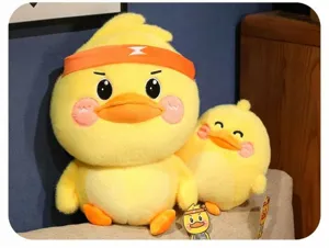 Cute yellow duck plush toy, soft stuffed animal doll, lovely cartoon pillow gift for kids room.