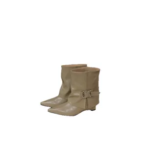 Damen spitz Keilabsatz Stiefeletten lässige Schlupfstiefel Herbst Modeschuhe elegante Stiefel