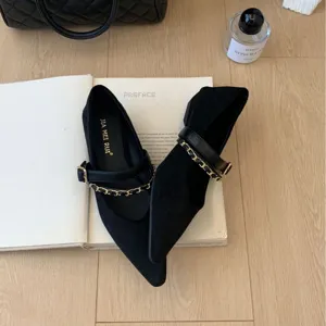 Schwarze spitze Mary Jane Halbschuhe für Damen, elegante Retro Keilabsatz Schuhe mit Kette.