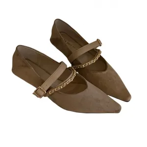 Retro spitz zulaufende Damen Mary Jane Halbschuhe, elegante Wildleder Flachschuhe.