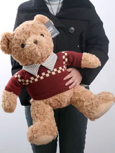 Cute plush teddy bear with retro sweater, soft stuffed animal toy gift for children and babies.