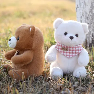 Grazioso giocattolo orsacchiotto di peluche con bavaglino, morbida bambola regalo bimbi.