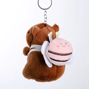 Simpatico portachiavi in peluche capibara con zaino ape rosa giocattolo di peluche