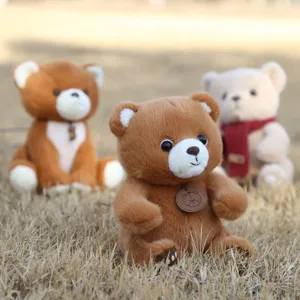 Dettaglio di simpatico orsacchiotto di peluche, morbido animale imbottito per regalo.