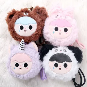 Simpatico portamonete in peluche, design animale, morbido ciondolo per borsa e portachiavi.