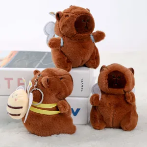 Simpatico portachiavi in peluche capibara con zainetto ad ape, morbido giocattolo ciondolo borsa.