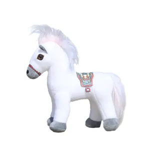 Peluche de cheval simulée joli poney blanc poupée animal en peluche cadeau maison décoration.