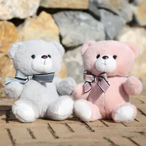 Grazioso paio di orsacchiotti di peluche con fiocco, morbidi giocattoli regalo bambini.
