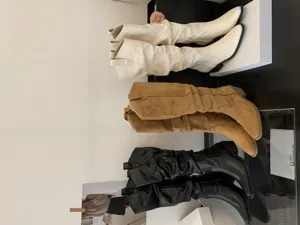 Bottes hautes à talons épais et bout pointu plissées rétro bottes de cowboy western femme