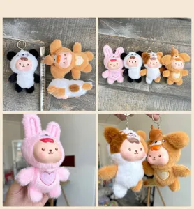 Lindo peluche muñeca colgante llavero con conejo y panda para bolso detalle suave.