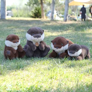 Cute simulation otter plush toy set, premium soft stuffed doll in sitting and lying poses.