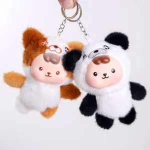Lindo llavero de muñeca de peluche de vinilo animal vista detallada, colgante de bolsa suave.