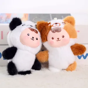 Lindo colgante de peluche llavero con cara de vinilo, muñeco de animal suave para bolso y llaves.
