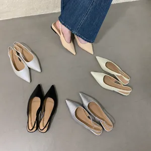 Chaussures Plates à Bout Pointu Mode Française pour Femmes Élégante Texture Tissée Slingback Décontracté Talon Bas