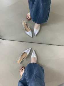 Femmes argent tressé bout pointu slingback chaussures plates élégantes mode chic décontracté