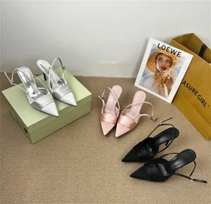 Satin slingback stiletto high heels women pointed toe pumps party shoes summer footwear