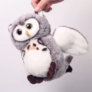 Cute grey plush owl toy with big glitter eyes soft stuffed animal pillow for kids gift