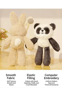 Lindo juego de llaveros de peluche con conejo y panda, tela suave y bordado detallado.