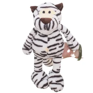 Lindo tigre blanco de peluche con extremidades flexibles, muñeco de peluche rayado para regalo.