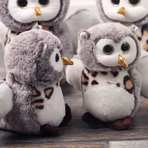 Cute plush owl stuffed animal with soft fur and big sparkly eyes, perfect hugging toy gift.