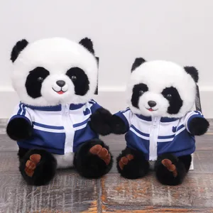 Süßes Panda Plüschtier Set mit blauer Sportjacke, weiche Stofftier Puppe als Geschenk.