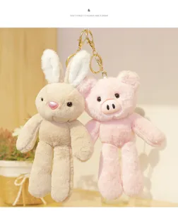 Llavero de peluche lindo conejo y cerdo muneca de peluche suave colgante para bolso
