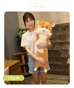 Cute long cow plush pillow soft stuffed animal bolster for bed sleeping and hugging gift