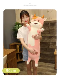 Cute pink cartoon cow long plush body pillow soft stuffed animal for bed and girl gift