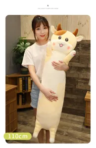 Cute long cow plush pillow soft stuffed animal toy for bed and sleeping companion 110cm