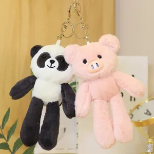 Lindo llavero de peluche de panda y cerdo rosa, suave colgante de bolso de animal relleno.