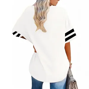 Women casual short sleeve white t-shirt back view, summer loose streetwear top apparel.