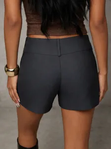 Schicke schwarze Damen Anzughose Shorts, hohe Taille schmale Passform Alltagsmode.