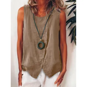 Women's sleeveless button-down casual tank top, chic side button loose summer vest blouse.