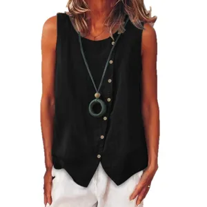 Women's Summer Casual Sleeveless Button Down Tank Top Loose Side Button Shirt Outfits