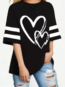 Women plus size short sleeve t-shirt summer casual double heart graphic print tee top