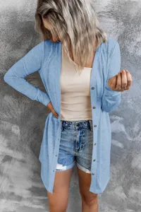 Casual women's long sleeve button-front open cardigan solid color knitwear outerwear.