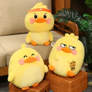 Cute yellow duck plush toy set, soft stuffed doll with funny expressions, ideal kids gift.