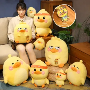 Cute yellow duck plush toy set, soft stuffed doll pillow, great gift for kids and home decor.
