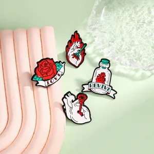 Creatieve Hart Roos Anatomisch Hart Sleutel Emaille Brooch Legering Badge Trendy Paargeschenk Mode Sieraden Speld
