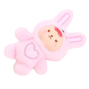 Rosa vinilo felpa conejo muñeca llavero lindo bolso colgante esponjoso animal de peluche