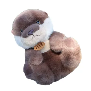 Cute simulation otter plush toy doll sitting posture brown stuffed animal hug pillow main